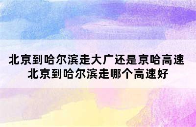 北京到哈尔滨走大广还是京哈高速 北京到哈尔滨走哪个高速好